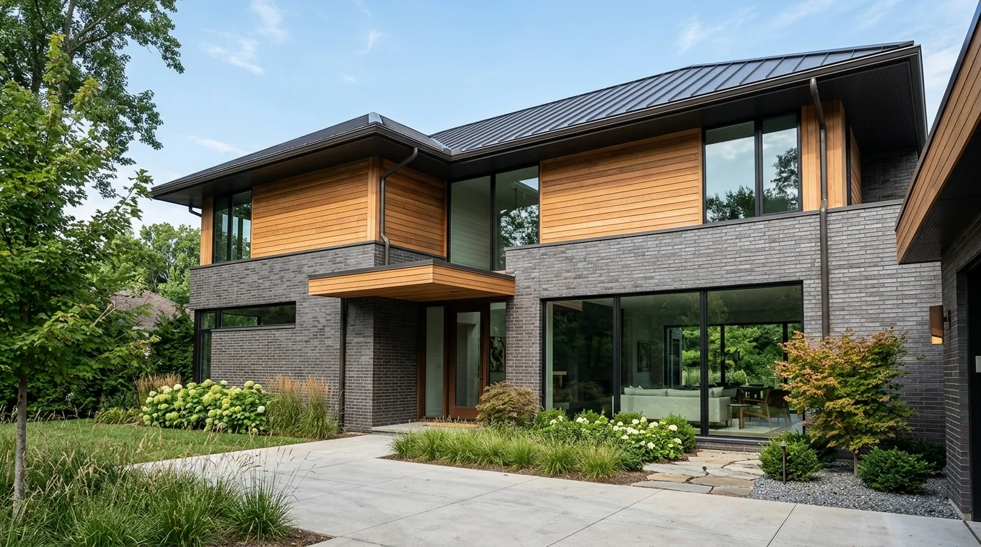 Modern craftsman home with dark charcoal aluminum soffit and dark bronze fascia board